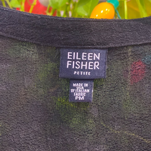 Eileen Fisher Black Buttons Down Cardigan Tunic Crinkle Texture Fabric Size PM ! - Picture 2 of 10